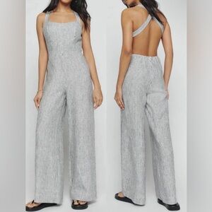 NEW Reformation Autumn Linen Jumpsuit Vineyard Stripes Size 2